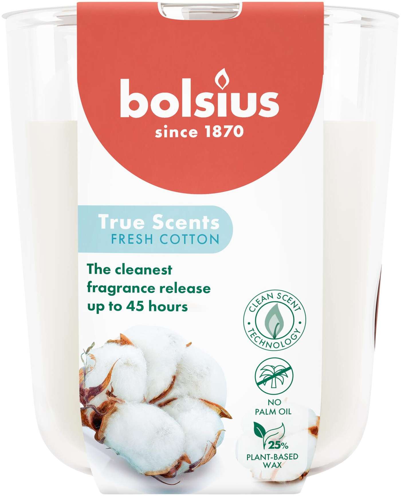 Bolsius True Scents - ароматическая свеча в стакане - Fresh Cotton - большая (цвет Белый)