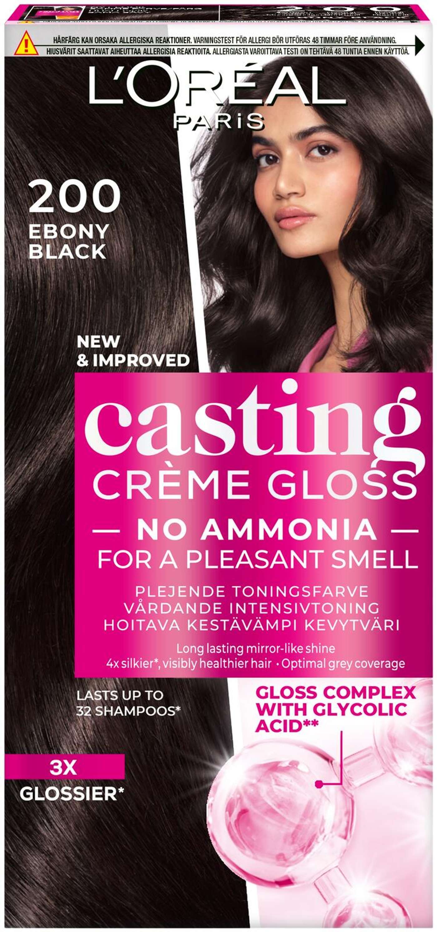 L'Oréal Paris Casting Crème Gloss 200 Ebony Black Черный светлый цвет 1шт (цвет эбони черный)