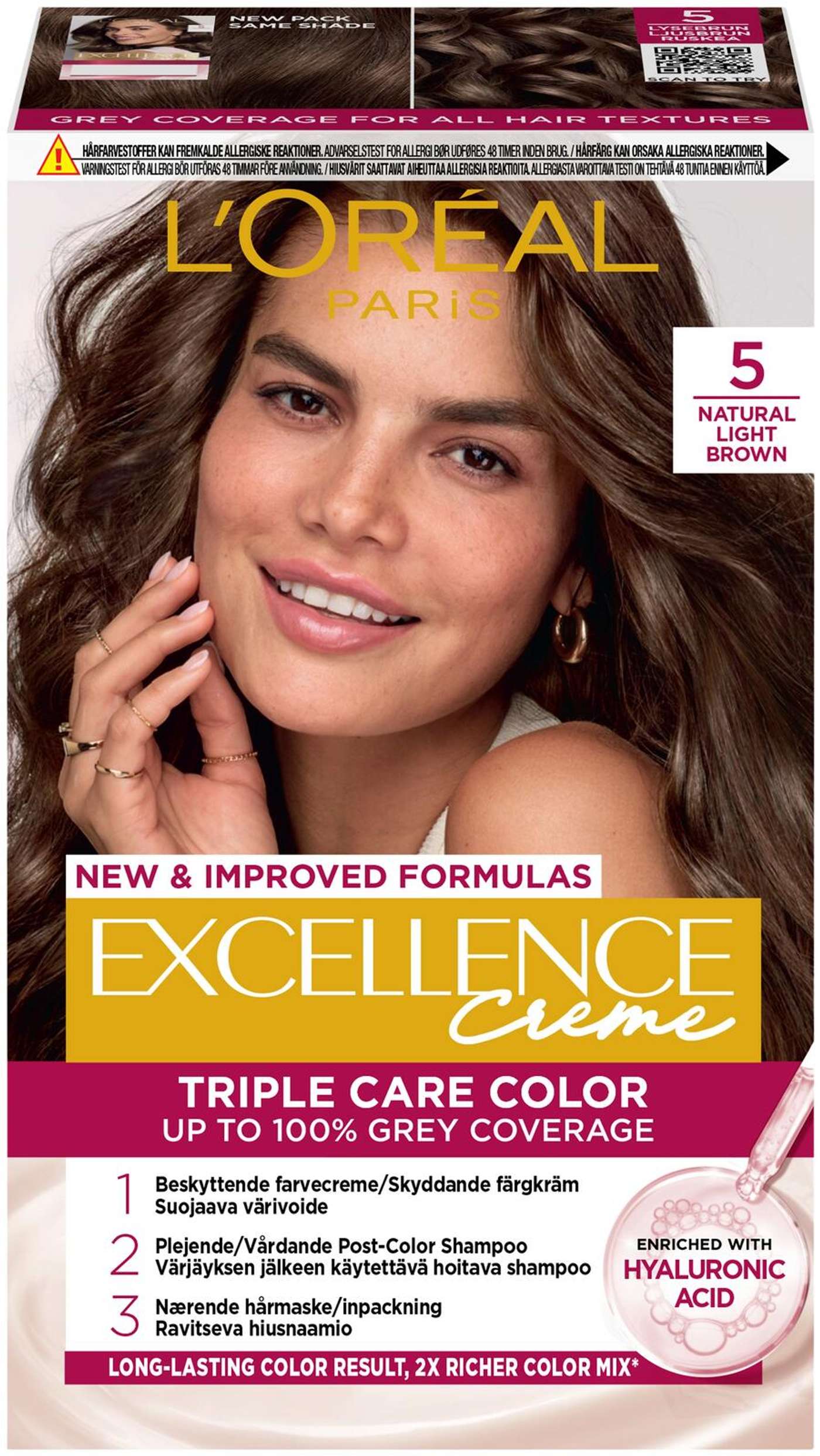 L'Oréal Paris Excellence Creme 5 Natural Light Brown Стойкий коричневый цвет 1 шт. (цвет Естественный свет)