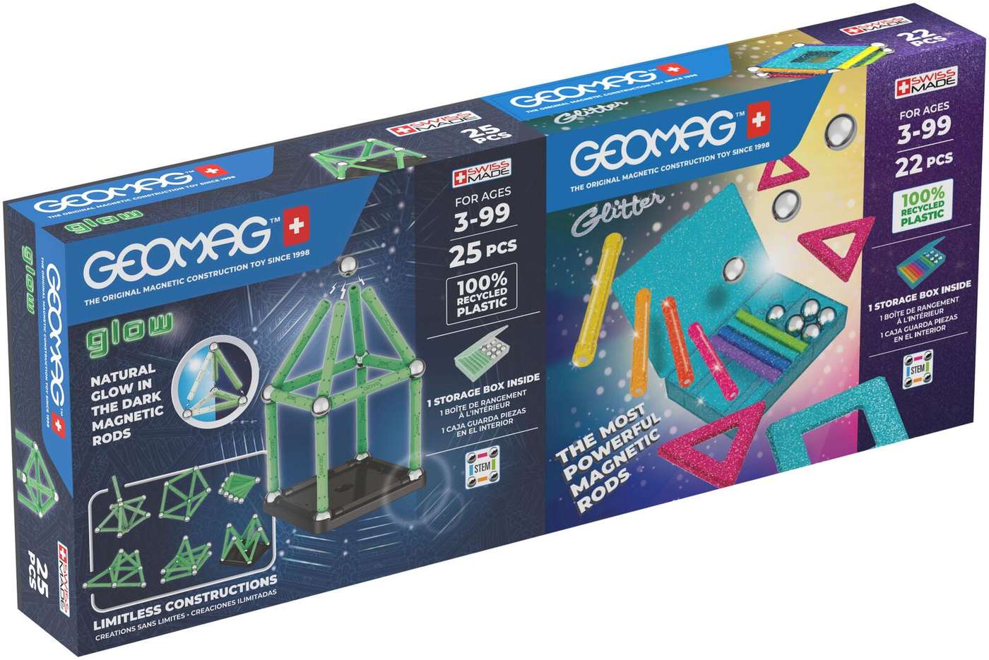 Geomag Glow & Glitter Двойной набор магнитов для сборки, 47 деталей