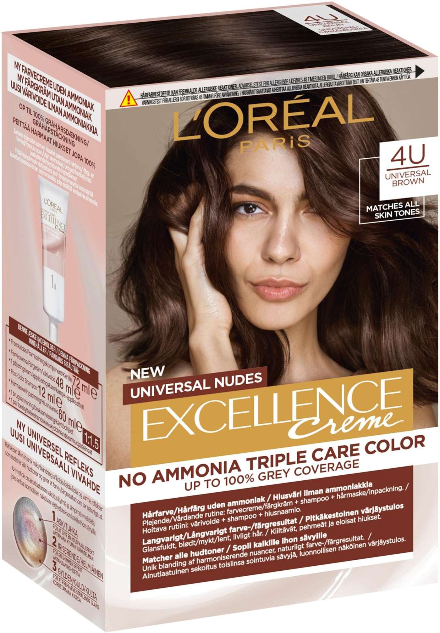 L'Oréal Paris Excellence Creme Universal Nudes 4U Универсальный коричневый перманентный цвет без аммиака 1шт (цвет коричневый)