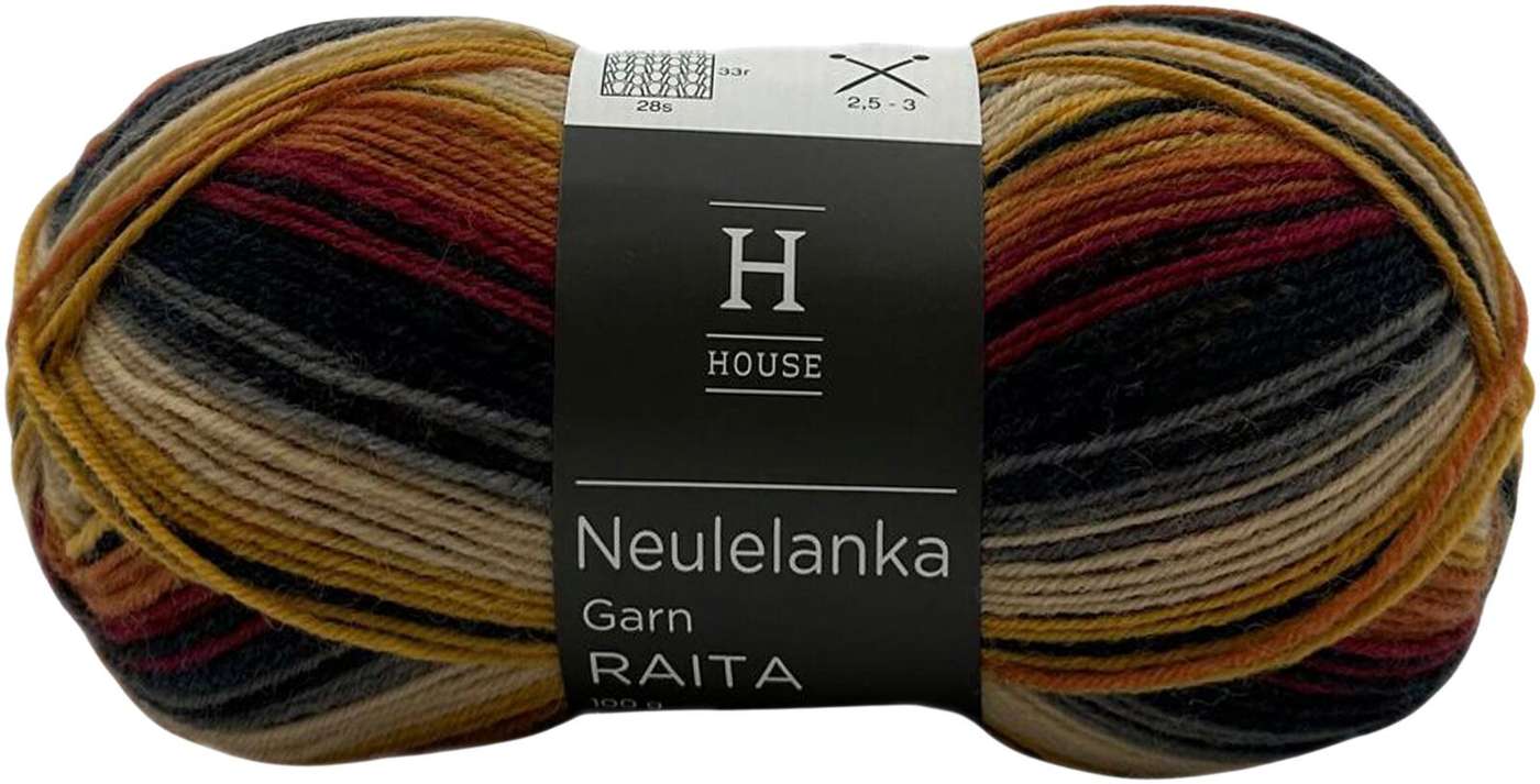 Пряжа для носков House Stripe Pattern 100 г Оранжевый / желтый / винный / серый 82445 (цвет оранжевый / желтый / винный / серый)