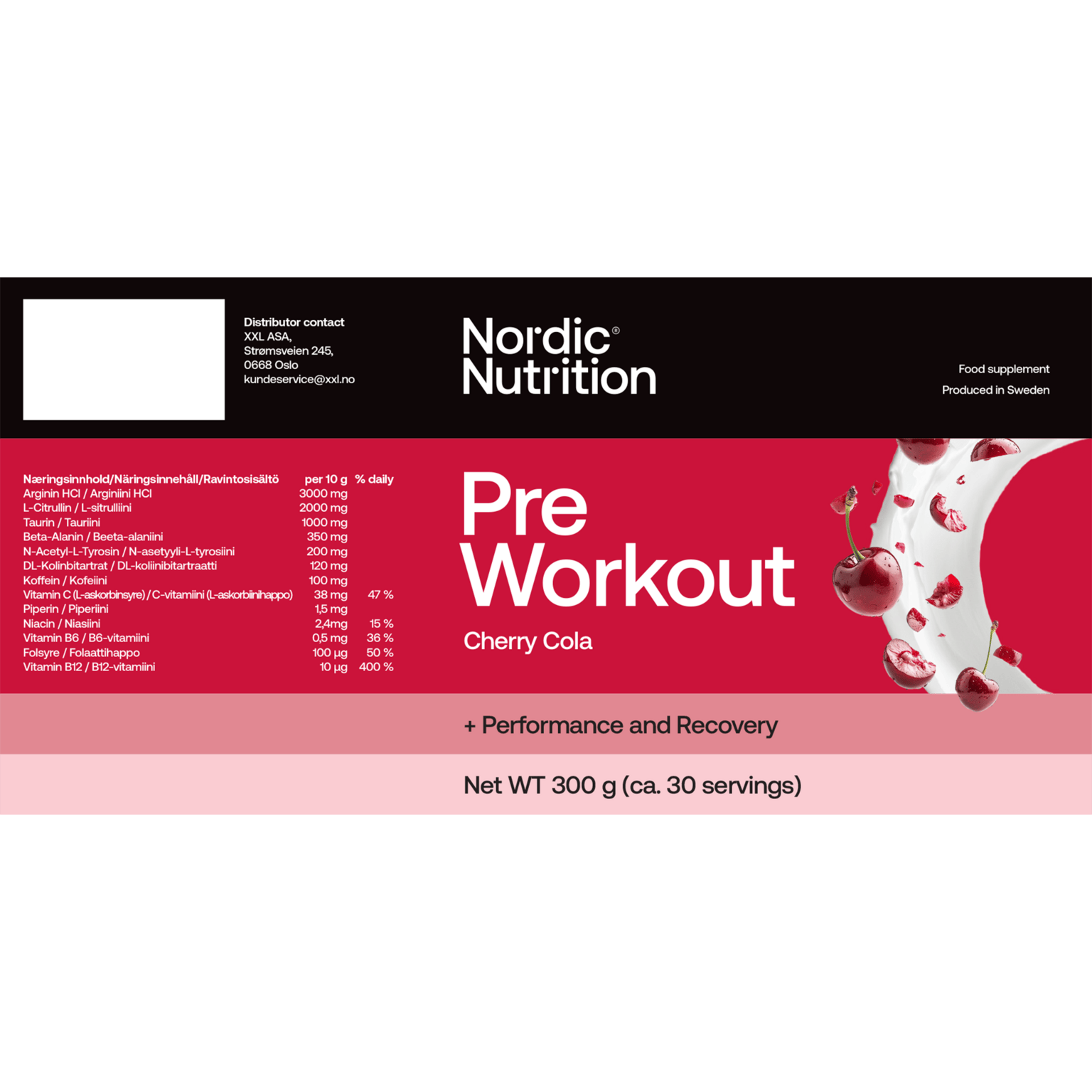 Nordic Nutrition Pre Workout — вишнёвая кола 300 г, порошок для приема перед тренировкой