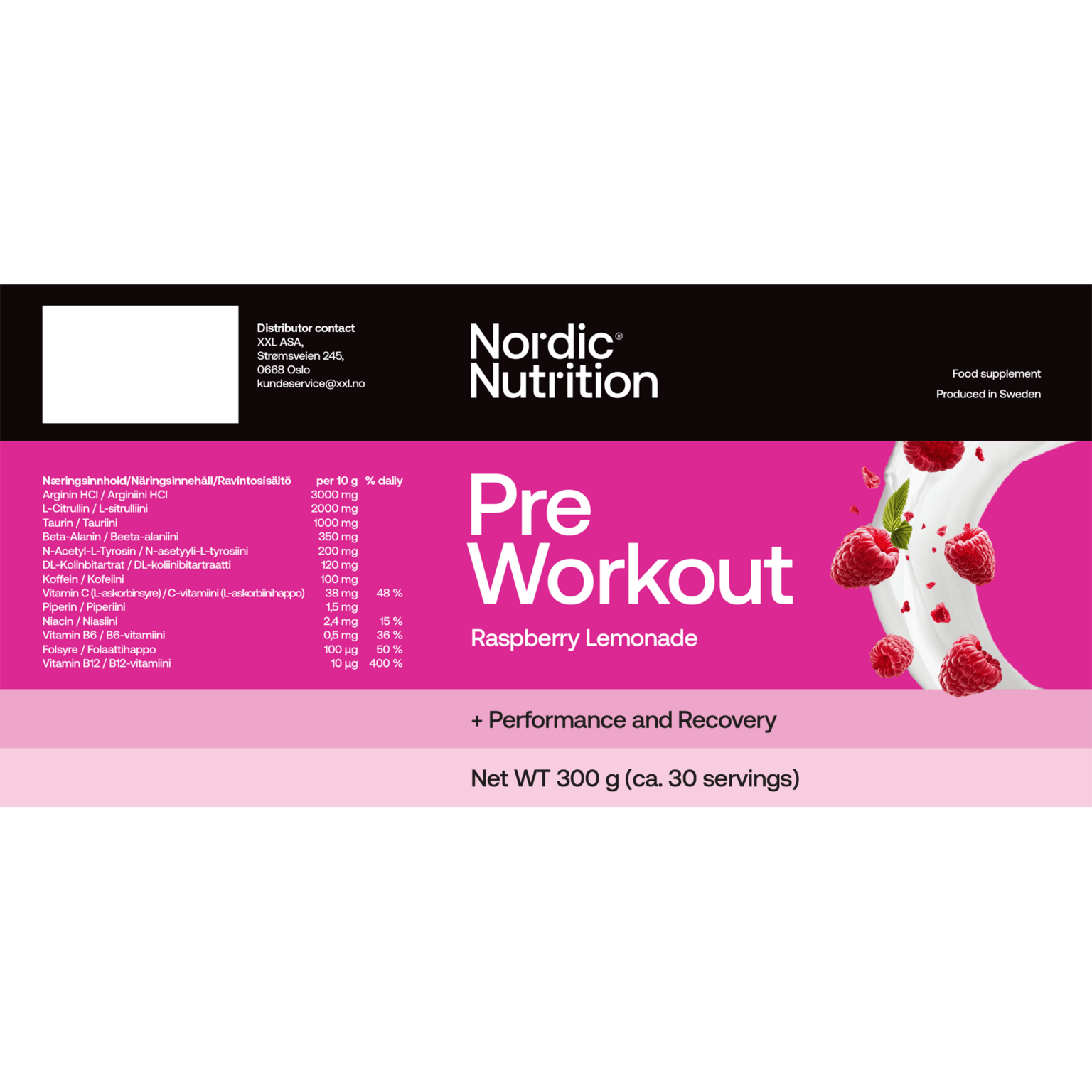 Nordic Nutrition Pre Workout — Малиновый лимонад 300 г, порошок перед тренировкой