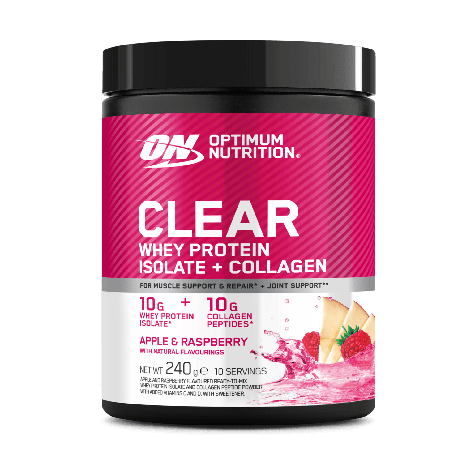 Optimum Nutrition Clear Whey Collagen 280 г яблоко и малина, протеиновый порошок