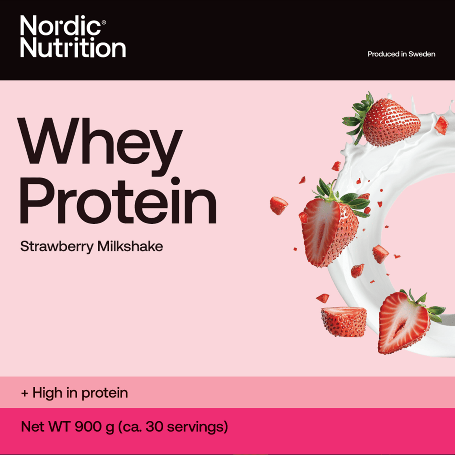 Nordic Nutrition Whey Protein - Клубника 900 г, протеиновый порошок